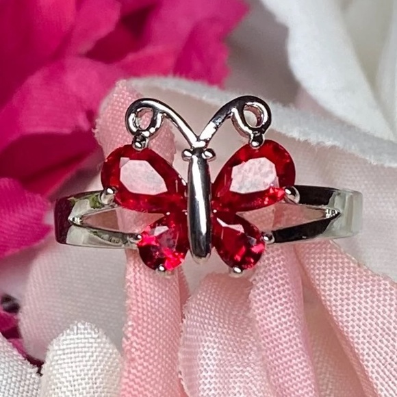 New! Silver/red ruby butterfly ring size 6 - Picture 6 of 6